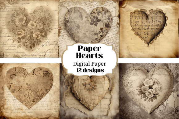 12 Paper Valentine Hearts Backgrounds for Creative Projects