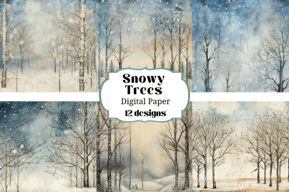 12 Snowy Trees Digital Paper: Winter Craft Essentials
