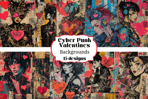 15 Cyber Punk Valentines Backgrounds for Digital Crafts