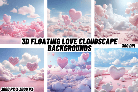 3D Floating Love Cloudscape Backgrounds for Dreamy Designs