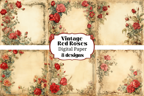 8 Vintage Red Roses Journal Backgrounds for Creative Projects