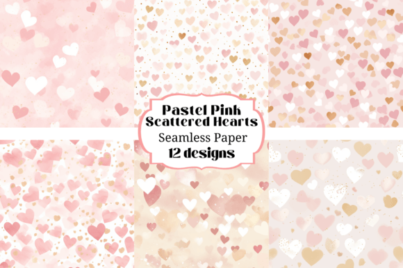 Charming Pink Pastel Scattered Hearts Backgrounds