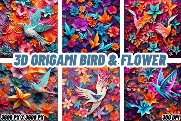 Enchant Your Digital Canvas with 3D Origami Bird & Flower Backgrounds