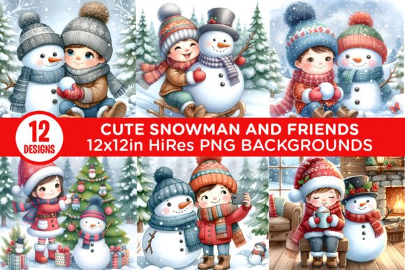 Enchanting Cute Snowman and Friends PNG Backgrounds
