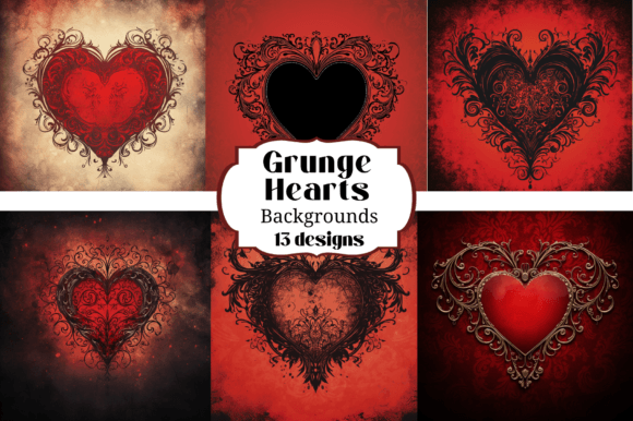 Grunge Goth Heart Valentine Backgrounds for Edgy Crafts