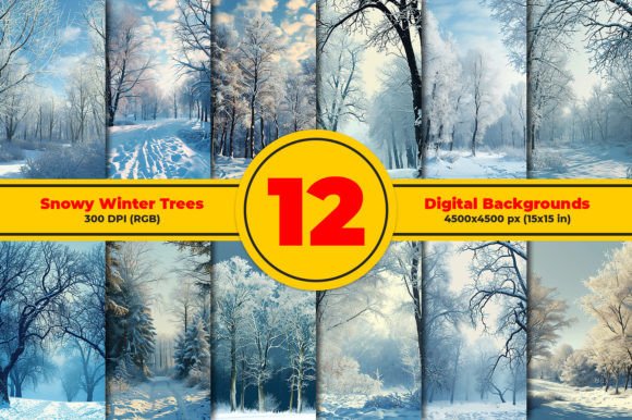 Snowy Winter Trees Digital Backgrounds: A Winter Wonderland for Your Projects