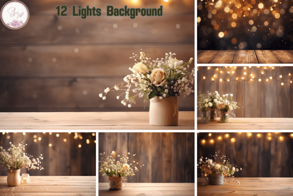 Warm Wood and Glow: Lights Digital Paper for Designers